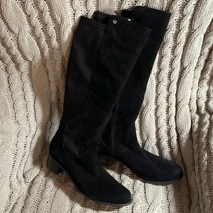 Black Suede and Textile Wide Calf Marc Fisher Tall Boots 11W
